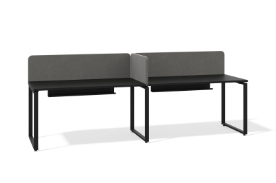 Бенч система на 2 места в один ряд О-образное подстолье (1200x600, черный графит, черный муар, 50x25)
