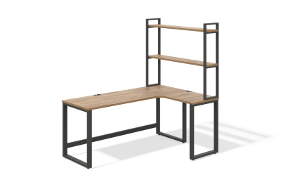 Стол компьютерный домашний О-образное подстолье с этажеркой (дуб канзас, серый муар, Правая, 60x30)