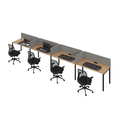 Бенч система на 4 места в один ряд П-образное подстолье (1200x600, дуб канзас, черный муар, 50x25)