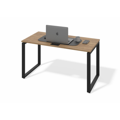 Стол офисный модульный О-образное подстолье (дуб канзас, черный муар, 50x25, Без лючка и с креплениями, 1000x600)