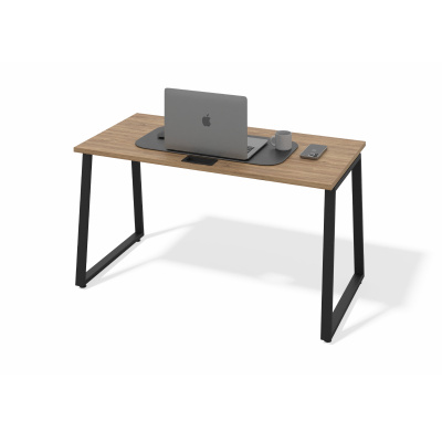 Стол офисный модульный А-образное подстолье (дуб канзас, черный муар, 50x25, Без лючка и с креплениями, 1000x700)