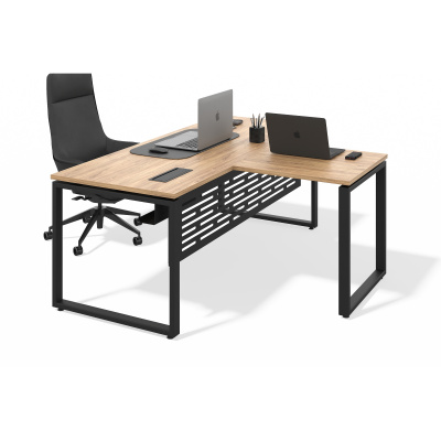 Стол руководителя модульный О-образное подстолье (дуб канзас, черный муар, Правая, 1800x800, 700x700, 50x25)