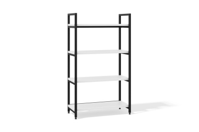 Стеллаж модульный 4 полки со скобой (белый премиум, черный муар, 1000x500x1300)