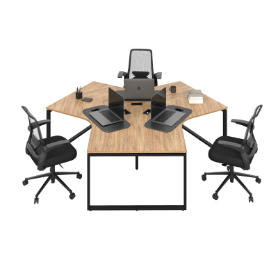 Бенч-система Лепестки О-образное подстолье (дуб канзас, черный муар, Прямоугольный, 50x25, 2465x2710x750)