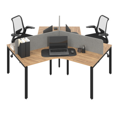 Бенч-система Лепестки П-образное подстолье (дуб канзас, черный муар, Прямоугольный, 2045x2365x1095, 50x25)