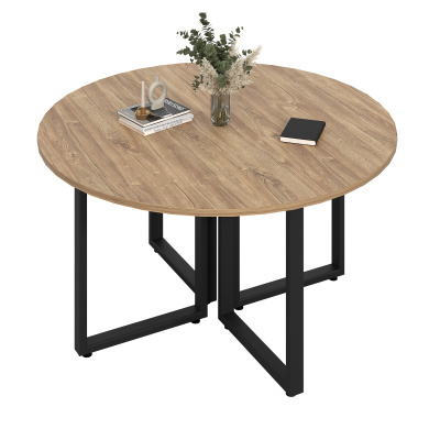 Стол круглый переговорный (дуб канзас, черный муар, 1600)