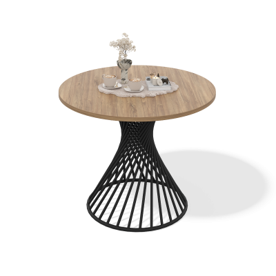 Стол обеденный круглый дизайнерский Рейкьявик (дуб канзас, черный муар, 16, 1300)