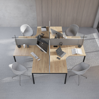 Бенч-система угловая модульная на 4 рабочих места с П-образным каркасом