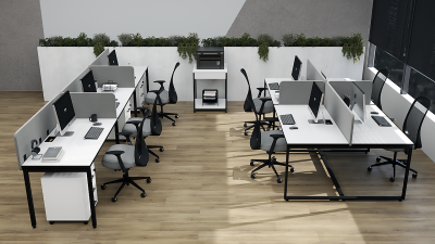 Бенч система на 4 рабочих места О-образное подстолье