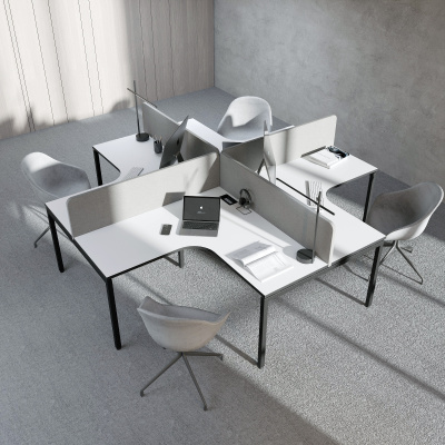 Бенч-система угловая модульная на 4 рабочих места с П-образным каркасом